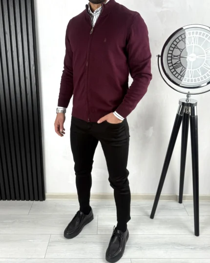 Muški džemper na zip 8014 bordo