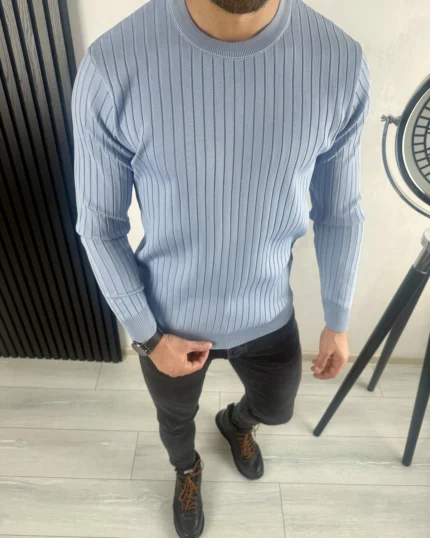 Muški rebrasti džemper 8023 plava