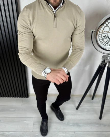 MUŠKI DZEMPER SA ZIP KRAGNOM 8022 BEŽ