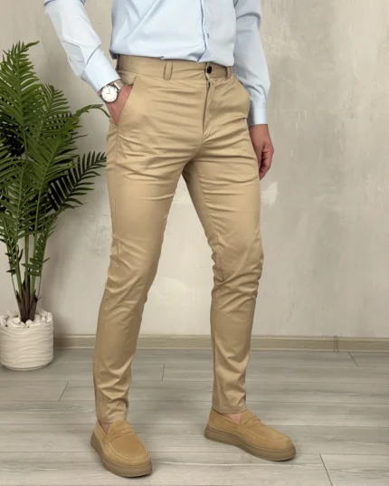Muške pamučne-flexibile pantalone 1041 bež