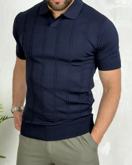Elegantna majica sa kragnom 3036 teget