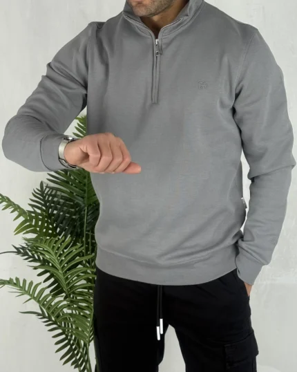 Muški duks sa polu zipom 9015 siva